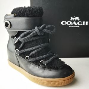 Coach Monroe Wedge Shearling Boots size 5